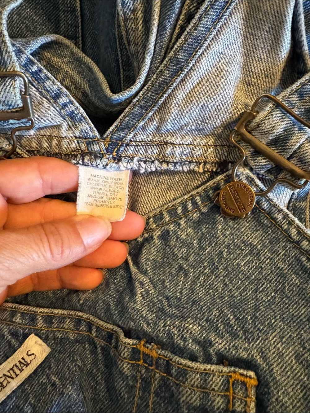 Vintage Essentials Denim Overalls Women’s Blue Baggy Straight Carpenter (710) - Picture 5 of 11